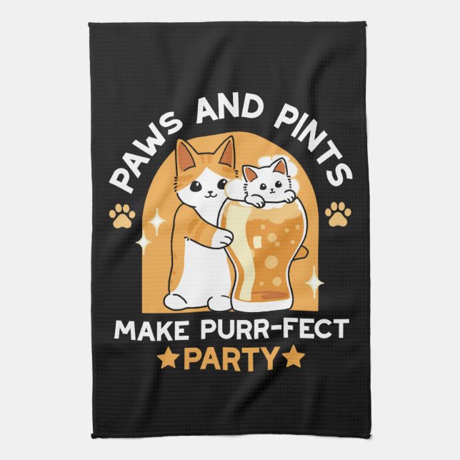 Colourful Oktoberfest Cat Party - Paws and Pints Kitchen Towel (Vertical)