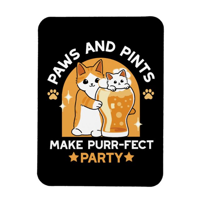 Colourful Oktoberfest Cat Party - Paws and Pints Magnet (Vertical)