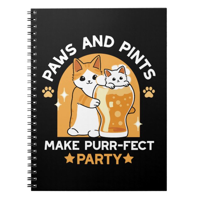 Colourful Oktoberfest Cat Party - Paws and Pints Notebook (Front)