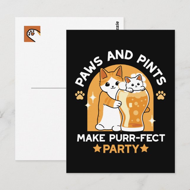 Colourful Oktoberfest Cat Party - Paws and Pints Postcard (Front/Back)