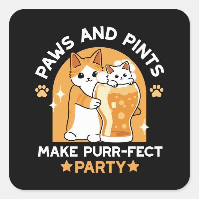 Colourful Oktoberfest Cat Party - Paws and Pints Square Sticker (Front)
