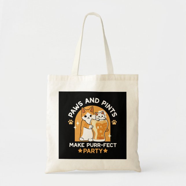 Colourful Oktoberfest Cat Party - Paws and Pints Tote Bag (Front)