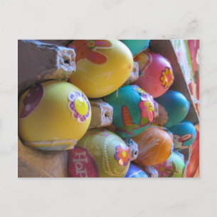 Colourful Old Fashioned Easter Egg Decorating Fun Holiday Postcard