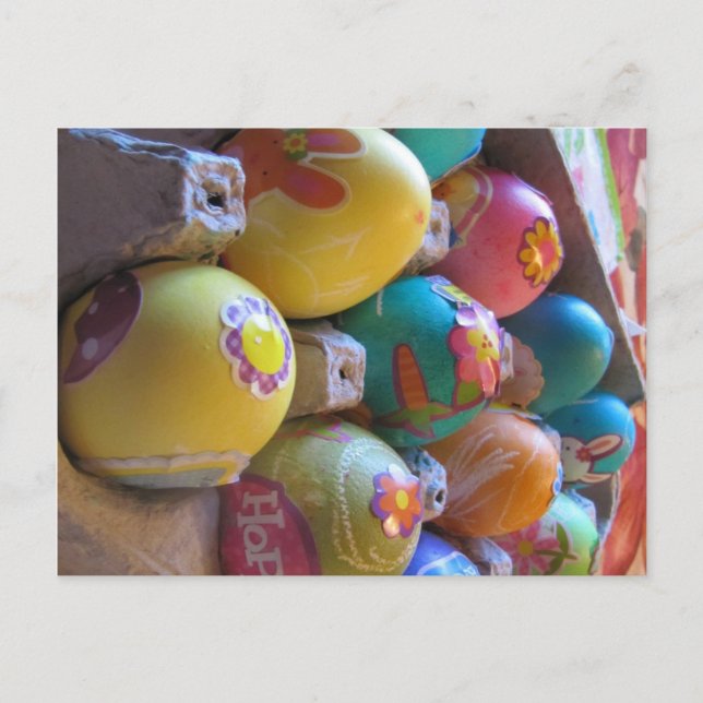 Colourful Old Fashioned Easter Egg Decorating Fun Holiday Postcard (Front)
