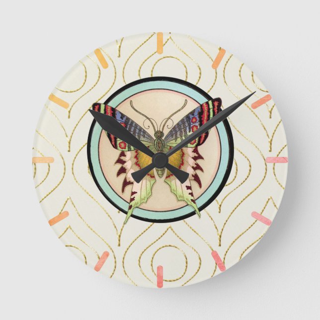 Colourful Old World Butterfly Round Clock (Front)