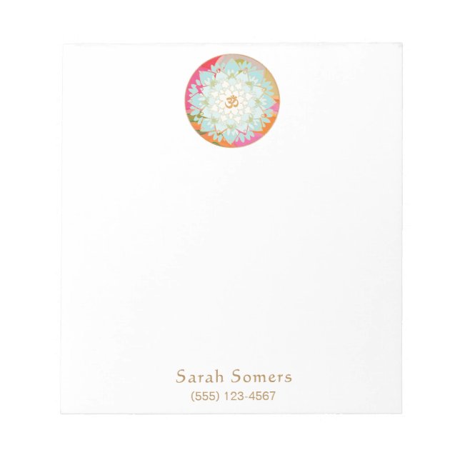 Colourful Om Lotus Flower Personalized Notepad (Front)