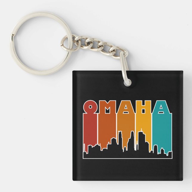 Colourful Omaha Nebraska Retro Sunset Keychain (Front)
