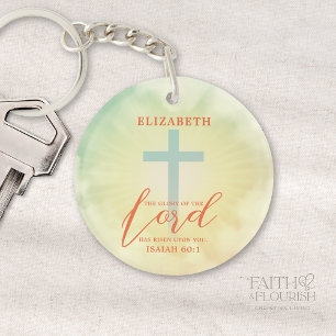 Colourful Ombre Cross Bible Verse Personalized Keychain