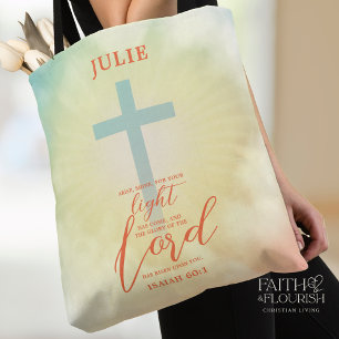 Colourful Ombre Cross Bible Verse Personalized Tote Bag
