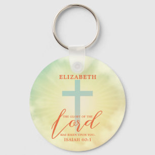 Colourful Ombre Cross Scripture Personalized Keychain