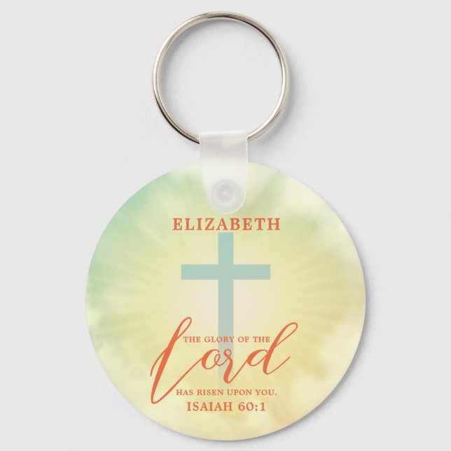 Colourful Ombre Cross Scripture Personalized Keychain (Front)