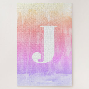 Colourful Ombre Gradient Monogram Jigsaw Puzzle