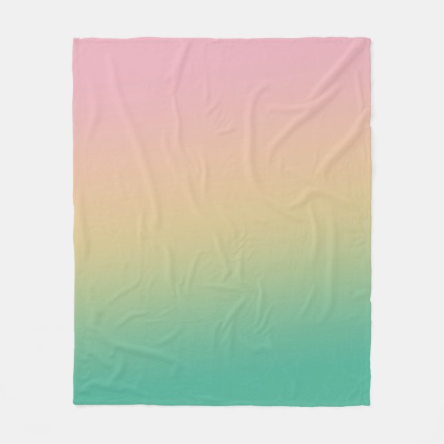 Colourful Ombre Gradient Teal Peach Pink Fleece Blanket (Front)