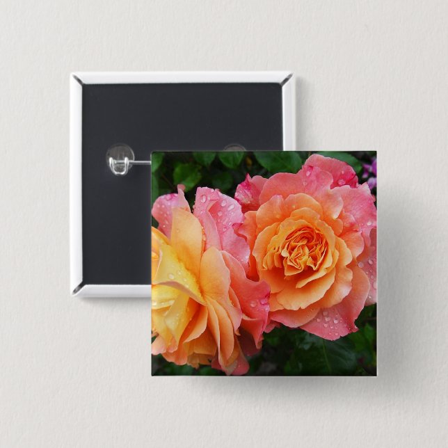 Colourful ombre roses photo 2 inch square button (Front & Back)