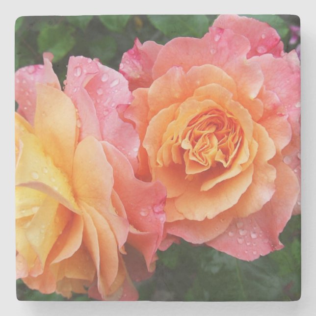 Colourful ombre roses photo stone coaster (Front)