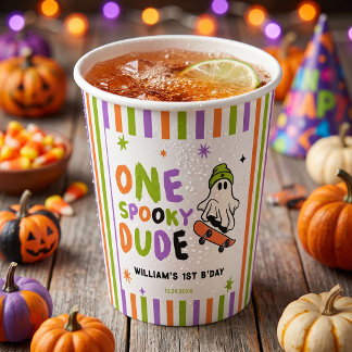 Colourful One Spooky Dude Birthday Paper Cups