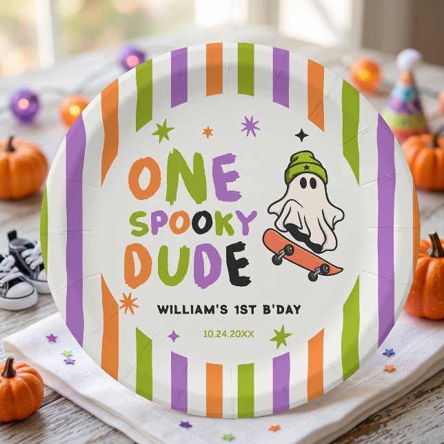 Colourful One Spooky Dude Birthday Paper Plates (Creator Uploaded)