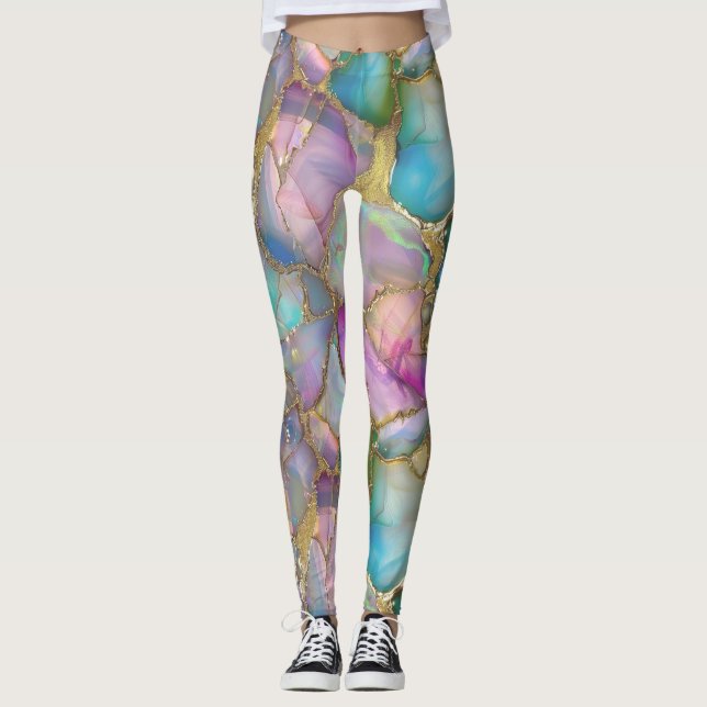 Colourful Opal and Liquid Gold Leggings (Front)