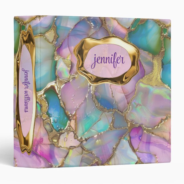 Colourful Opal and Liquid Gold Personalized Binder (Front/Spine)
