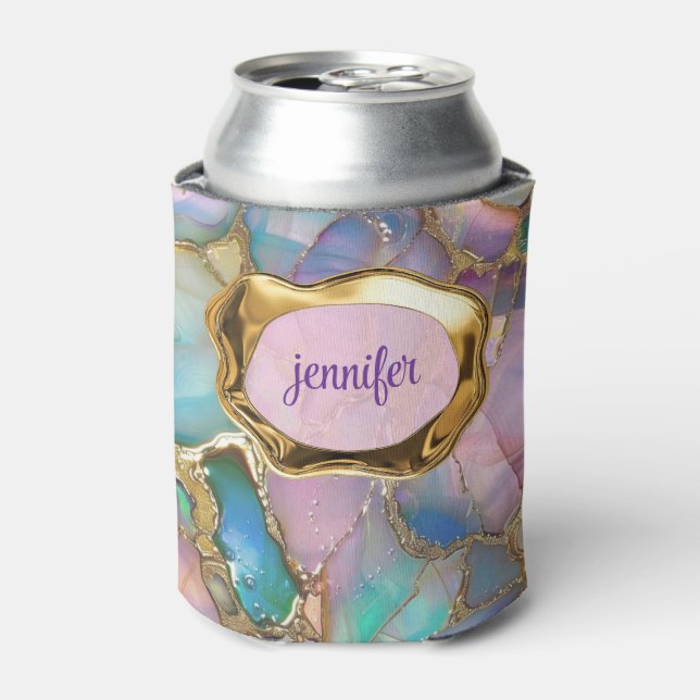 Colourful Opal and Liquid Gold Personalized Can Cooler (Can Front)