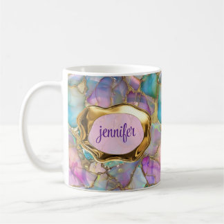 Colourful Opal and Liquid Gold Personalized Coffee Mug