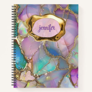 Colourful Opal and Liquid Gold Personalized Notebook