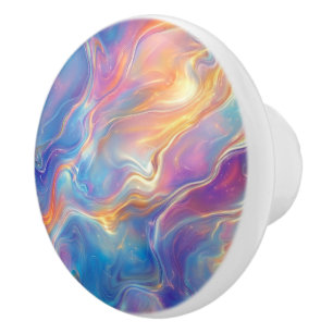 Colourful opal swirly flowing marble texture ceramic knob