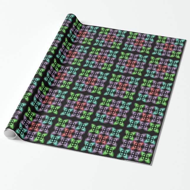 Colourful optical illusion geometric square patter wrapping paper (Unrolled)