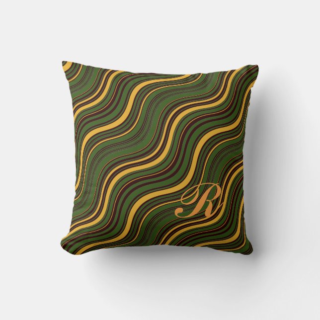 Colourful Optical Illusion Wavy Pattern Initial  Throw Pillow (Front)
