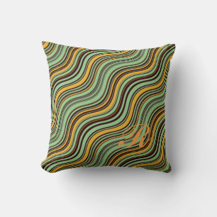 Colourful Optical Illusion Wavy Pattern Initial Throw Pillow