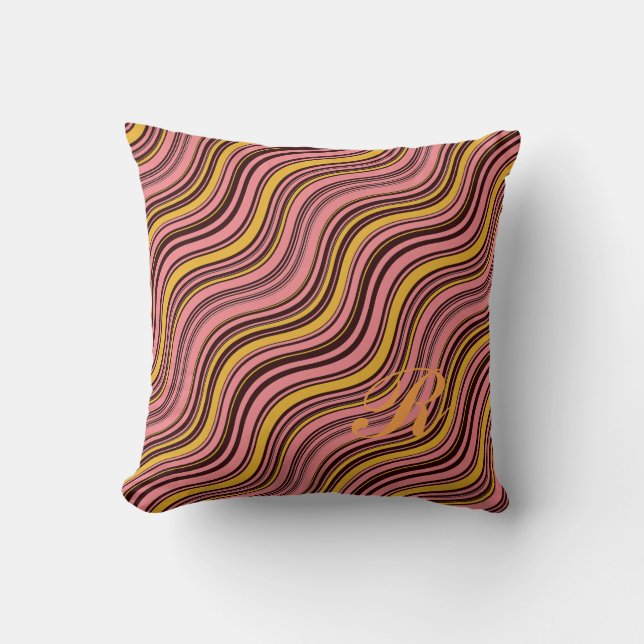 Colourful Optical Illusion Wavy Pattern Initial  Throw Pillow (Front)
