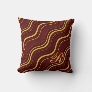 Colourful Optical Illusion Wavy Pattern Initial Throw Pillow
