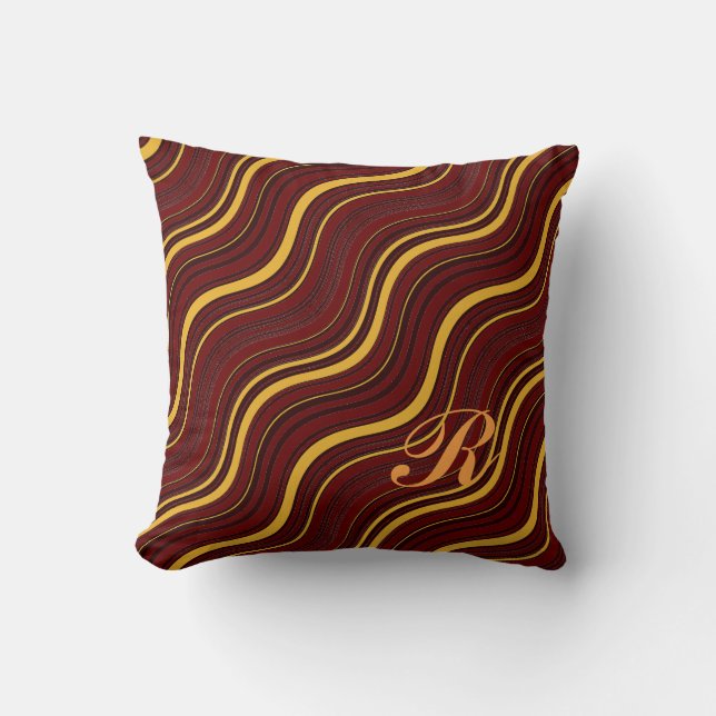 Colourful Optical Illusion Wavy Pattern Initial  Throw Pillow (Front)