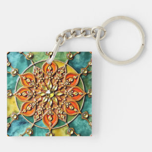 Colourful Orange, Blue and Yellow Acrylic Keychain