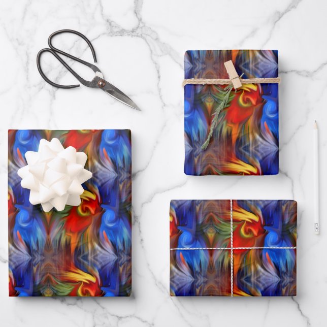 Colourful Orange Blue Yellow Abstract Art   Wrapping Paper Sheet (Front)