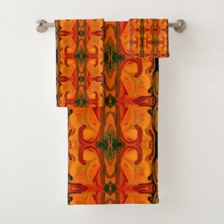 Colourful Orange Brown Brush Shapes Abstract Bath Towel Set