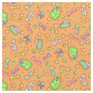 Colourful Orange Dog Bone Pet Art Fabric