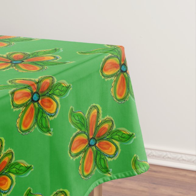 Colourful Orange Flowered Tablecloth (In Situ)
