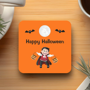 Colourful Orange Jumping Halloween Kids Party Square Paper Coaster