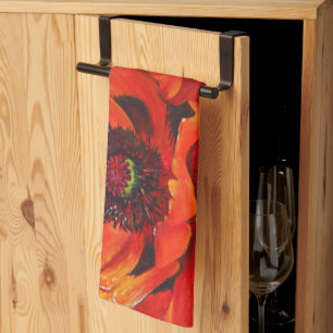 Colourful Orange Oriental Poppies Kitchen Towel