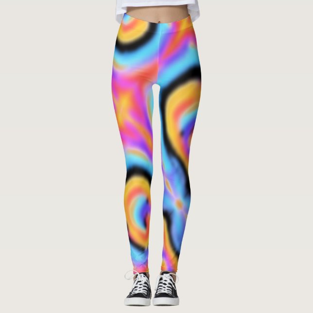 Colourful Orange Pink Blue Abstract Art Pattern Leggings (Front)