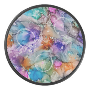 Colourful orange, purple, pink, blue abstract Art Hockey Puck