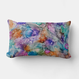 Colourful orange, purple, pink, blue abstract Art  Lumbar Pillow