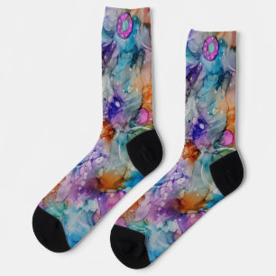 Colourful orange, purple, pink, blue abstract Art Socks