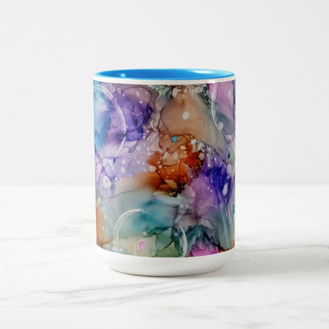 Colourful orange, purple, pink, blue abstract Art  Two-Tone Coffee Mug (Center)