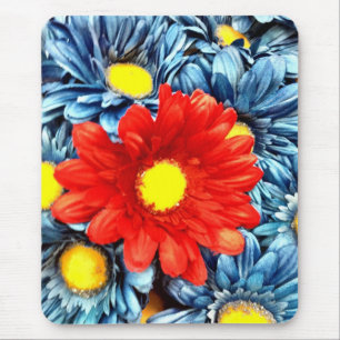 Colourful Orange Red Blue Gerber Daisies Flowers Mouse Pad