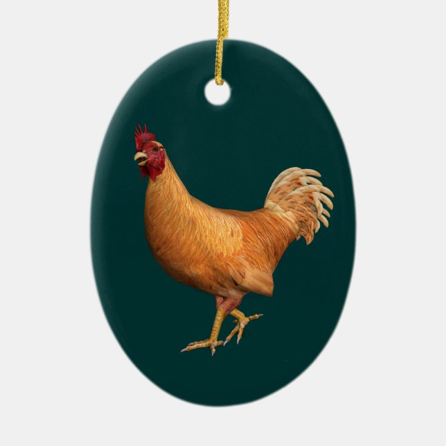 Colourful Orange Rooster Ceramic Ornament (Front)