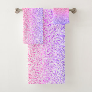 Colourful orange rose pink faux sparkles bath towel set