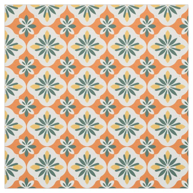 Colourful Orange Tile Pattern Fabric (Swatch)