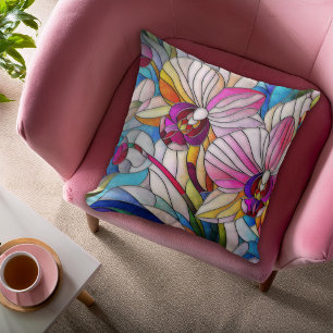 Colourful Orchid Flower Mosaic Throw Pillow